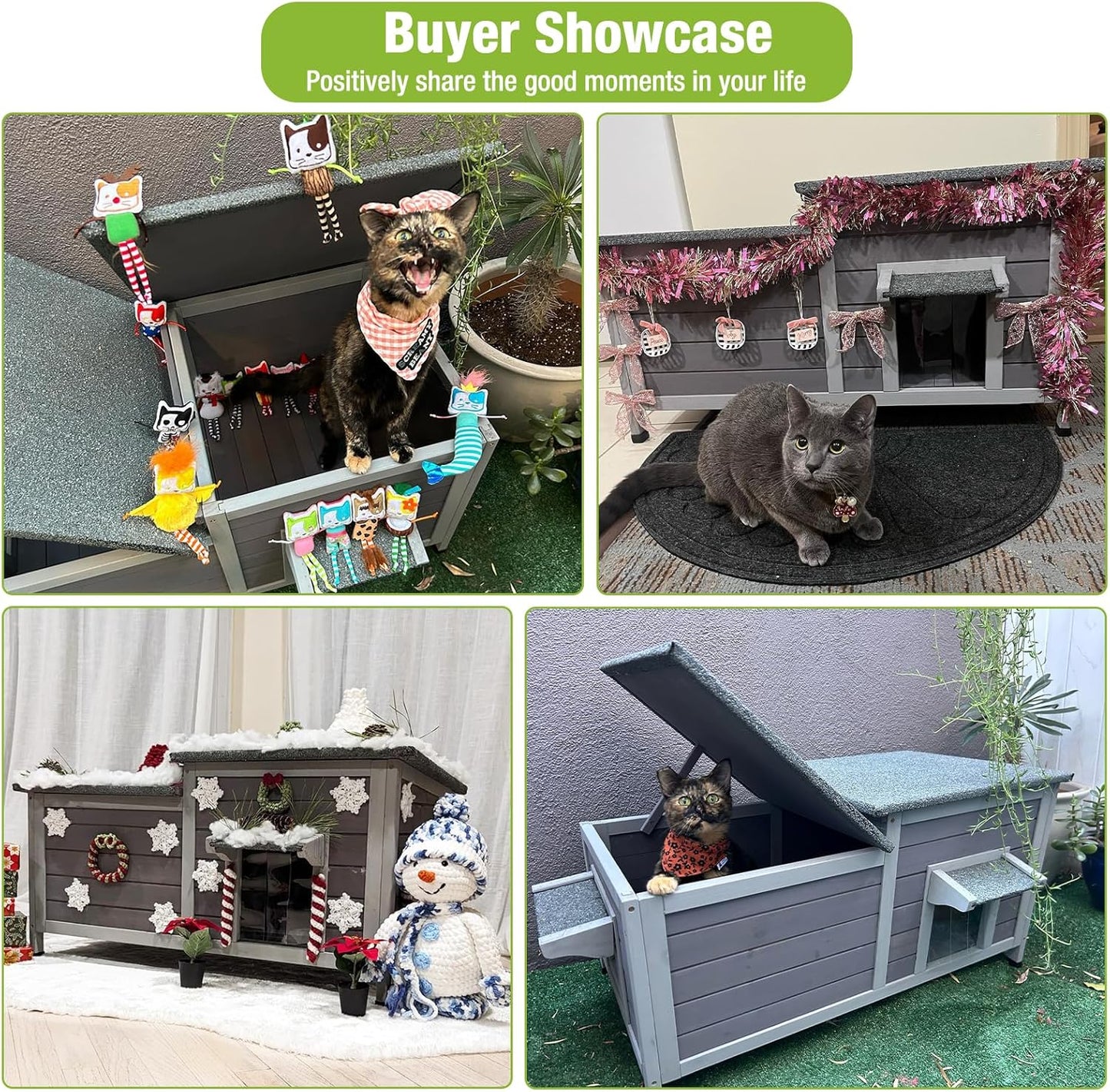 GUTINNEEN Outdoor Cat House Weatherproof Feral Kitty Shelter for Winter Cat Condo with Large Opening Roof (1-Story(AIR93))