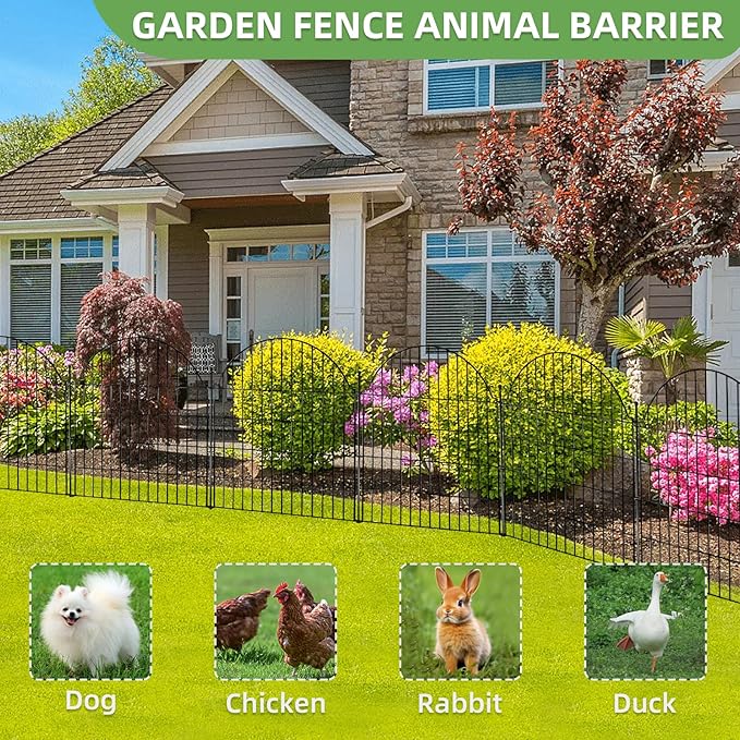 Blingluck Decorative Metal Garden Fence with Gate Lock 10 Panels, 32in (H) x 23.6ft (L) No Dig Dog Fence Outdoor for Yard, Temporary Rustproof Metal Wire Rabbit Dog Garden Border Fencing for Patio