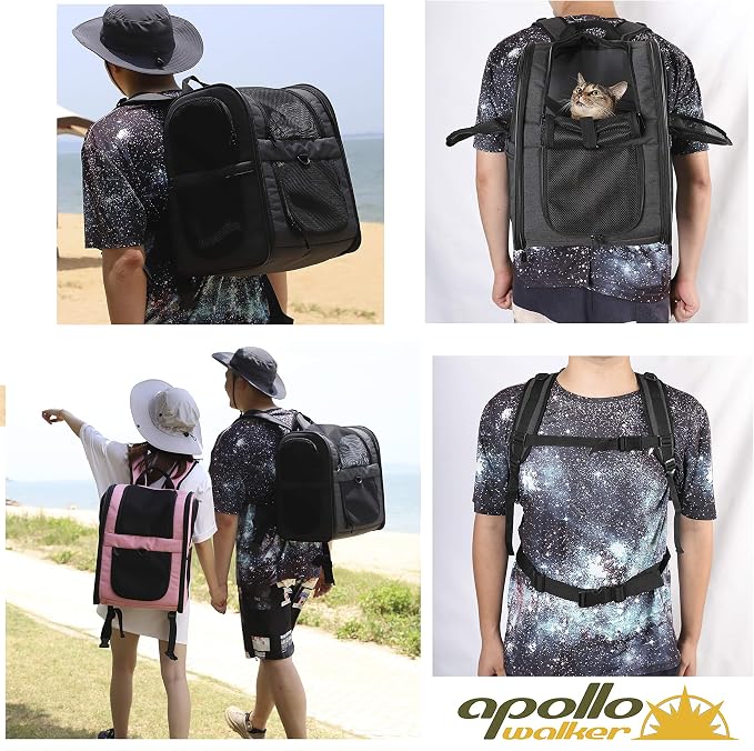 Apollo Walker Dog & Cat Carrier Backpack for 4-18lb Pets - Ventilated Safe Design with Padded Back Support, Breathable Mesh Pet Backpack for Hiking, Travel, Outdoor (Black)