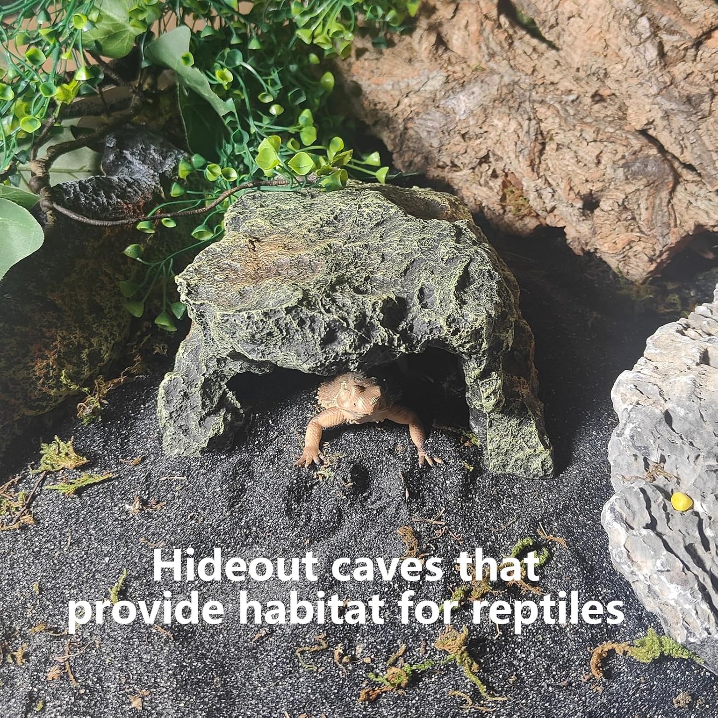 BNOSDM Reptile Hideout Rock,Tortoise Hide Cave,Resin Rock,Lizards Hideaway,Turtle Basking Platform,Reptiles Habitat Decor Tank Accessories for Bearded Dragon Gecko Snakes Chameleon Frogs