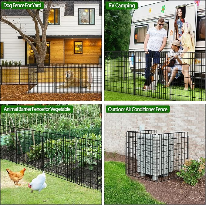 15 Panels Dog Fence Outdoor for Yard, 33 in(H) X 36 ft(L) Decorative Garden Fence Rustproof No Dig Animal Barrier Fencing Metal Wire Panel Border Patio Rabbits Ground Stakes Fencing