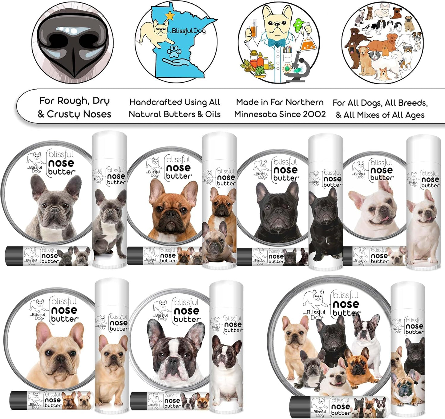 The Blissful Dog French Bulldog Black Masked Fawn Unscented Nose Butter - Dog Nose Butter, 0.15 Ounce