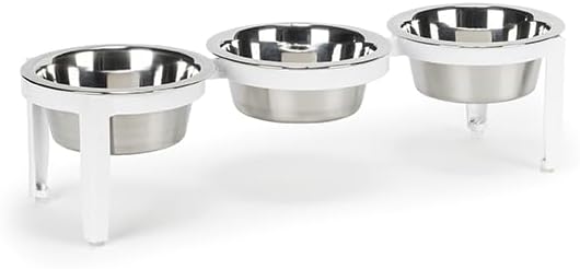 Vision Triple Diner - 3 Bowl Dog Feeder - Small to Medium Dogs - Multi-Dog Feeding Station - UV Weather Resistant - No Noise - Indoor/Outdoor (White, Medium - 7" Ht)