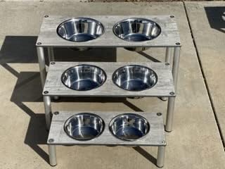 Raised Pet Bowls for Cats and Dogs, Outdoor Elevated Dog Cat Food and Water Bowls Stand Feeder on Aluminum Legs with 2 Stainless Steel Bowls Sizes for Small Medium and Large Dogs. - Large (Monte)