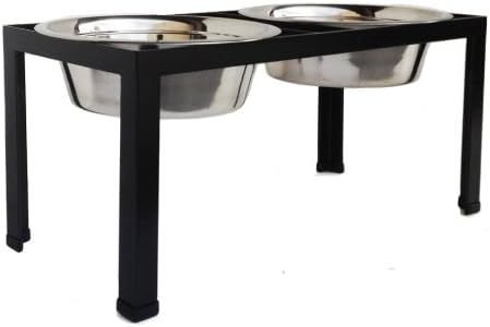 Pilsen Raised Dog Feeder - 10" Tall - Black, Metal - Elevated Pet Bowl Feeder with Stainless Steel Bowls