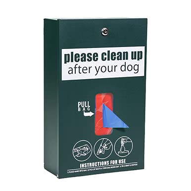Doggie Walk Bags® Mini Dog Waste Station - Green | Blue Tie-Handle Bags | Rust-proof aluminum mini station with 400 blue tie-handle bags, locking dispenser, galvanized post, 10-year warranty