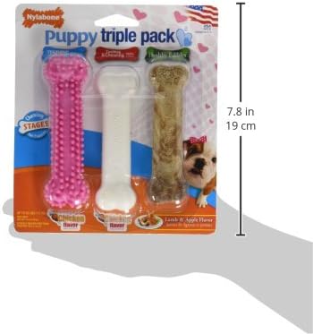 Nylabone New Puppy Starter Kit, Chew Toys & Natural Chew Treat for Puppies, Puppy Enrichment Teething Toys, Pink, Long Lasting Chicken & Bacon Flavor, Small Dogs - Up to 25 Ibs, 3 Pack