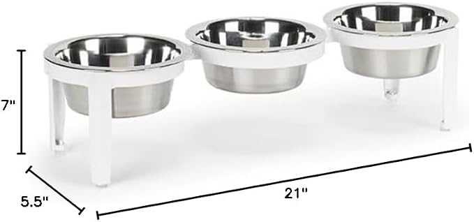 Vision Triple Diner - 3 Bowl Dog Feeder - Small to Medium Dogs - Multi-Dog Feeding Station - UV Weather Resistant - No Noise - Indoor/Outdoor (White, Small - 5.5" Ht)