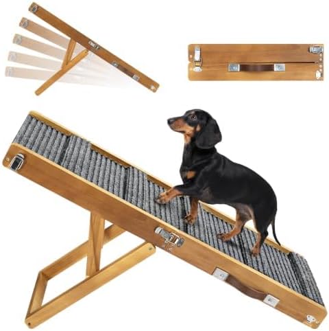 Pawaboo 2026 Upgraded Small Dog Ramp for Couch Foldable, 5 Ajustable Height | Height from 9.8" to 20.5", Portable Stable Pet Steps with Non-Slip Pad, Pet Ramps Use for Sofa Couch Stairs, Wood
