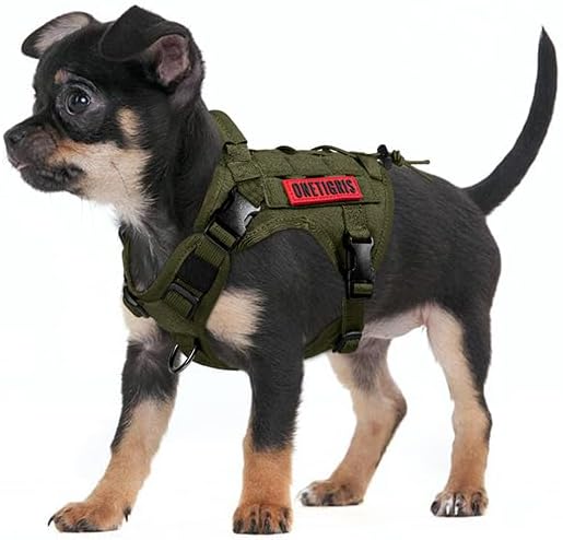 OneTigris Tactical Dog Harness with Handle No-Pull Adjustable for Small Dog | Military 1000D Pullable Nylon, Service Dog Vest with Hook & Loop Panels, Easy On & Off for Walking Hiking Training Camo XS