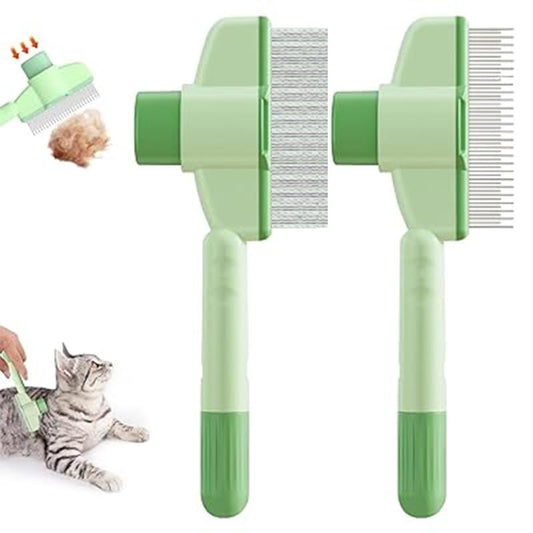 Cat Comb Dog Comb Pet Hair Removal Tool Flea for Cats and Dog Lice Cat Brush with Release Button Self-Cleaning with Long & Short Stainless Steel Metal Teeth for Shedding