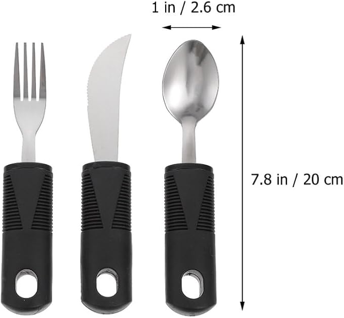 Anti-Shake Elderly Adaptive Utensils Set with Non-Slip Thick Handles Lightweight Stainless Steel Tableware for Hand Tremors Arthritis Patients 6-Piece