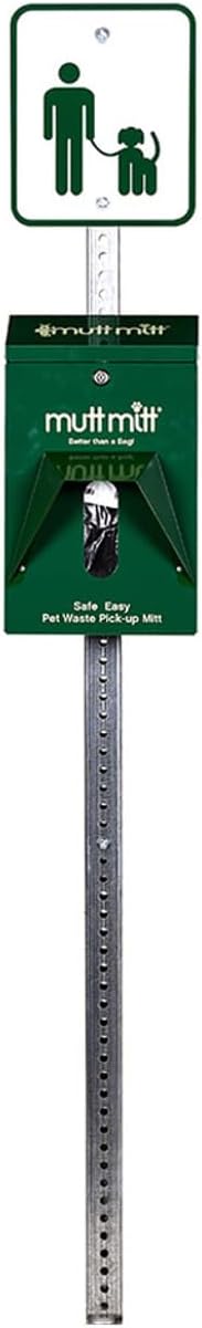 Mutt Mitt® Aluminum Mini Dog Waste Station - Gloss Green | 2-Ply | Full-height aluminum station with sign, 400 header bags, locking dispenser, & post | install beside existing trash cans
