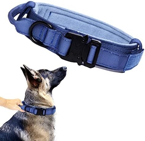 Tactical Dog Collar for Large Dogs with Control Handle,Dark Blue,XXL | 1000D Heavy-Duty Nylon Fabric,Quick-Release Metal Buckle,Adjustable Fit,Soft-Padded Webbing,D-Ring,for Training & Hiking