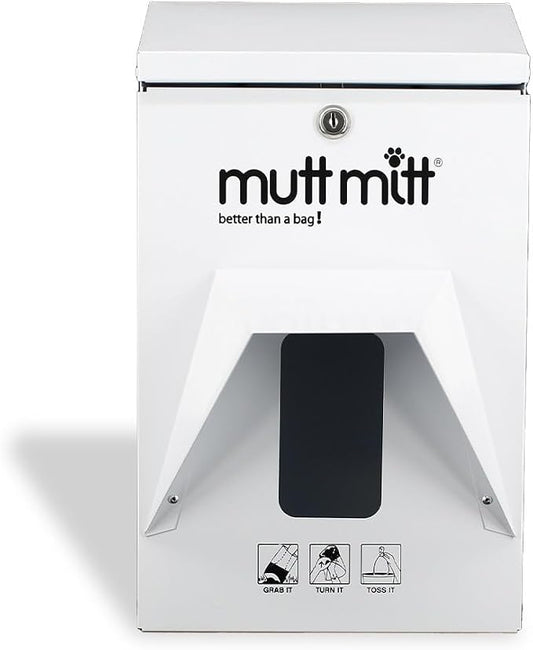 Mutt Mitt® Aluminum Dog Waste Dispenser - Header Bag Style (White) | Rust-proof aluminum header bag dispenser, gloss white finish, locking hood, fits all 5" header bags, hardware included