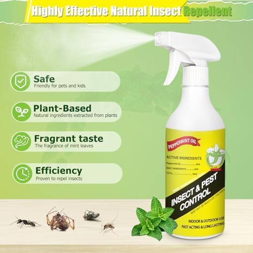 16oz Peppermint Oil Insect and Pest Spray, Natural Plant-Based Peppermint Spray Insect Repellent for Bugs, Rodents, Spiders, Ants, Roaches, Flies, Home & Kitchen Use