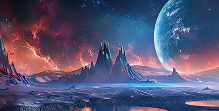 Scarlet Cosmic Aquarium Background,Cool Galaxy Parallel Space Themed Fish Tank Background, Tropical Desert Terrarium Background 36X20IN with 8 EVA Double-Sided Tape