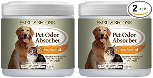 SMELLS BEGONE 15oz Gel Pet Odor Eliminator - Absorb & Remove Strong Odors from Pets, Cat Litter, Dog Poop, Urine Smells - Eliminate Whole Home Odors with Essential Oils (2-Pack, Pet Citrus)
