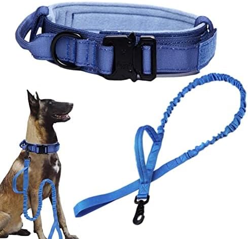 Tactical Dog Collar and Leash Set for Large Dogs with Handle,Dark Blue,XXL | 1000D Heavy-Duty Nylon Fabric,Quick-Release Metal Buckle,Adjustable Fit,Soft-Padded Webbing,D-Ring,for Training & Hiking