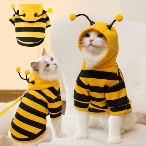Selena Cat Bee Antennae Costume Hoodies Cute Bee Stripes Dog Kitten Puppy Pet Apparel (X-Small,Yellow&Black)