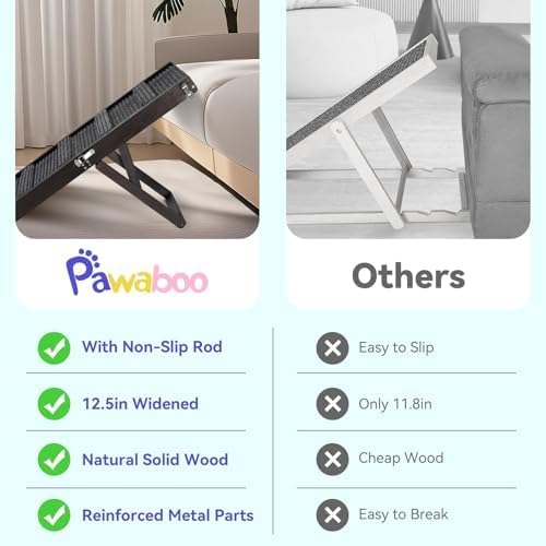 Pawaboo 2026 Upgraded Small Dog Ramp for Couch Foldable, 5 Ajustable Height | Height from 9.8" to 20.5", Portable Stable Pet Steps with Non-Slip Pad, Pet Ramps Use for Sofa Couch Stairs, Wood