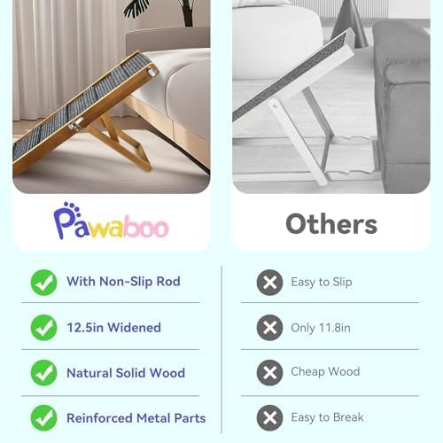 Pawaboo 2026 Upgraded Small Dog Ramp for Couch Foldable, 5 Ajustable Height | Height from 9.8" to 20.5", Portable Stable Pet Steps with Non-Slip Pad, Pet Ramps Use for Sofa Couch Stairs, Wood