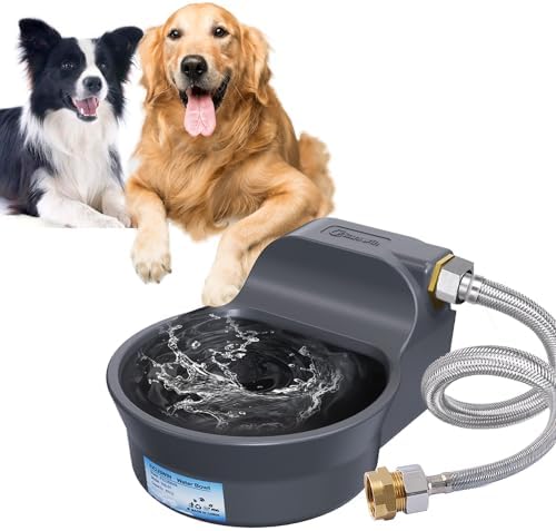 FICUSWIN Automatic Water Dispenser for Large Dogs Patented Fit 3/4in GHT Male Faucet Outdoor Animal Water Bowl Include Water Valve, 5ft Water Hose, Copper Connector