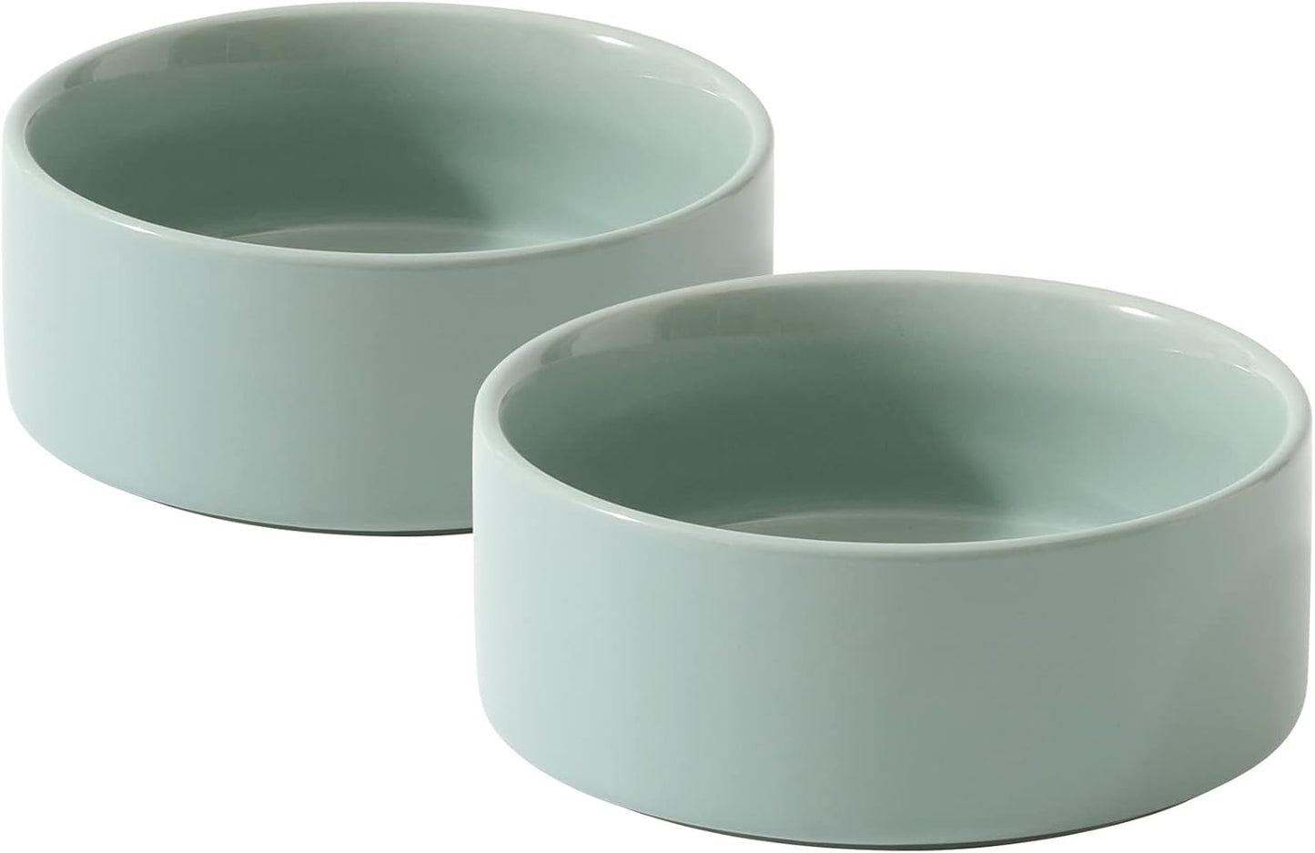 Ceramic 5.1inch Set of 2 Dog and Cat Bowls, 2pcs Anti-Slip Food and Water Feeder Dishes for Puppies, Kitties, Cats(2 Bowls, Light Green)
