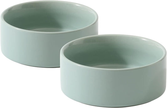 Ceramic Set of 2 Dog Bowls, Food and Water Bowls for Dogs, Puppy, 2pcs Dog Dishes, Pet Feeder(6inch, 2 x Light Green Bowls)