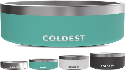 Coldest Dog Bowl - Anti Rust Metal, Non Slip, 3 Layers Insulated Stainless Steel Dog Bowls - Spill Proof & Heavy Duty - Water Bowl for Dogs, Cats & Pets, Dish Washer Safe (42 oz, Terraform Green)