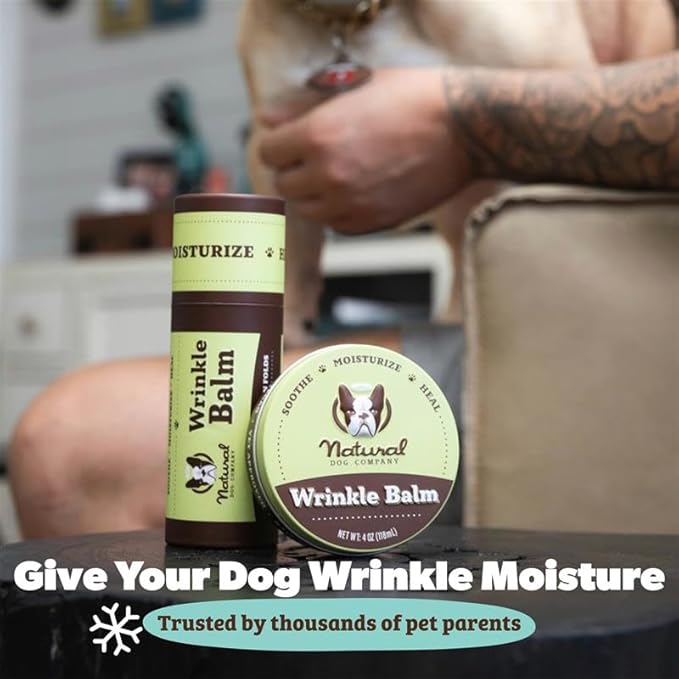 Natural Dog Company Wrinkle Balm for Dogs – Dog Wrinkle Balm for Skin Folds, Facial Creases & Wrinkles, Lick-Safe Wrinkle Cream for Bulldogs, Pugs & Bully Breeds, Daily Skin Care, 0.15 oz Stick