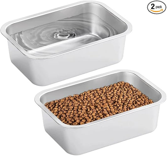 Fhiny 2 PCS Stainless Steel Dog Bowl, 1.2 Gallon Capacity Metal Dog Food & Water Bowls for Medium, Large, X-Large Dogs Indoor & Outdoor Universal Dog Bowl Dishwasher Safe