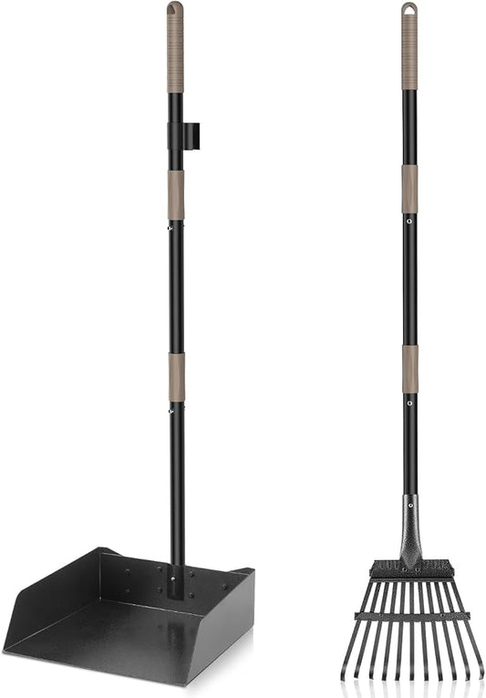 Pooper Scooper for Large Dogs, Metal Poop Scooper Set with Long Handle | Larger Rake, Tray for Yard, Grass, Dirt, Heavy Duty Aluminum Poop Scoop,Dog Waste Pickup, Pet Waste Tool, Holds More Stuff