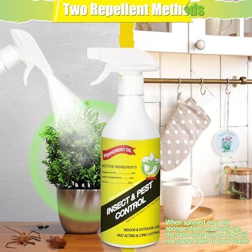 16oz Peppermint Oil Insect and Pest Spray, Natural Plant-Based Peppermint Spray Insect Repellent for Bugs, Rodents, Spiders, Ants, Roaches, Flies, Home & Kitchen Use