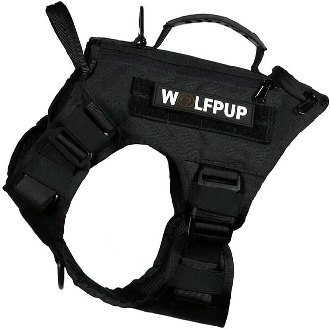 WOLFpak Tactical Dog Vest Harness No Pull Breathable (Alpha Black, Medium) | Dual Grab Handles, 1000D Nylon, Four-Point Adjustment, MOLLE Attachment Panels, Three Storage Pockets, Metal Alloy Buckles