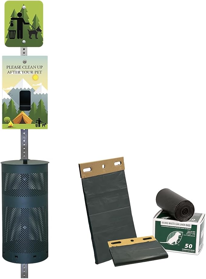Zero Waste USA - Aluminum Dog Waste Station - Camp | Matte Green | DISPENSE-ART™ UV printed aluminum station with MittN™ mitten bags, 25% more dispenser storage, commercial outdoor design