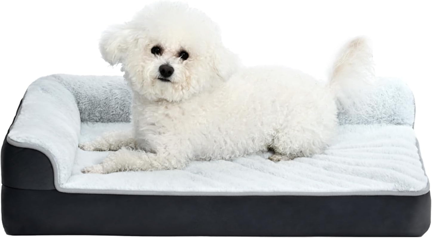 Amazon Basics Washable L-Shaped Dog Bed for Small Dogs, Anti-Slip Pet Sofa Bed for Indoor Dogs, Crate Bed, 30x20x6.5 Inches, Gray