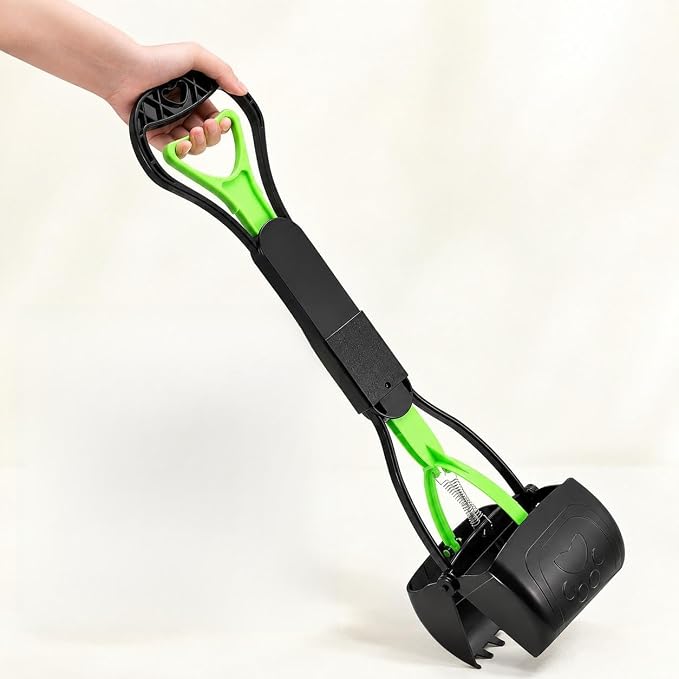 Paker & Cole Pooper Scooper for Large & Small Dogs – Long Handle Pet Waste Scooper with One-Handed Spring Action, Durable Heavy-Duty Jaw, Portable Dog Poop Picker for Grass, Gravel & Concrete