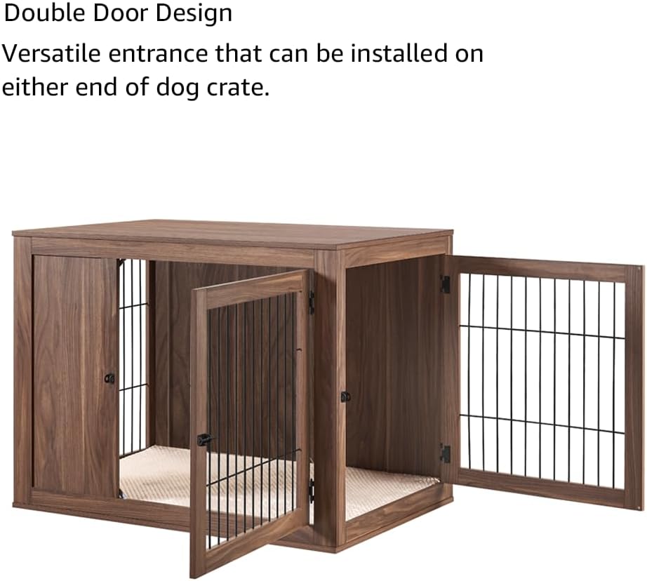 unipaws 38.5 Inch Furniture Style Dog Crate for Medium Large Dogs, Indoor Aesthetic Dog Stuff Kennel, Modern Decorative Wood Wire Cage, Pretty Cute End Side Table Nightstand, Walnut