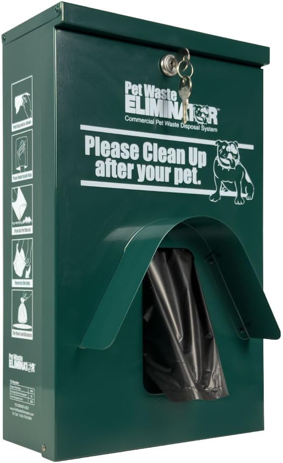 Dog Waste Station Dispenser Box - 800 FREE Dog Poop Bags - Made of Rustproof Aluminum - Pet Waste Bag Dispenser with Lock and Rainguard - For Commercial Use, Parks, Condos,HOA (Green)