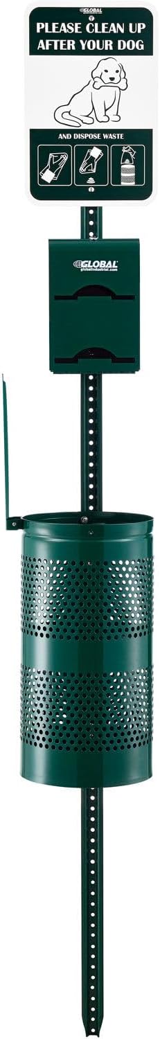 Global Industrial Pet Waste Station with Tie-Handle Waste Bags, Green