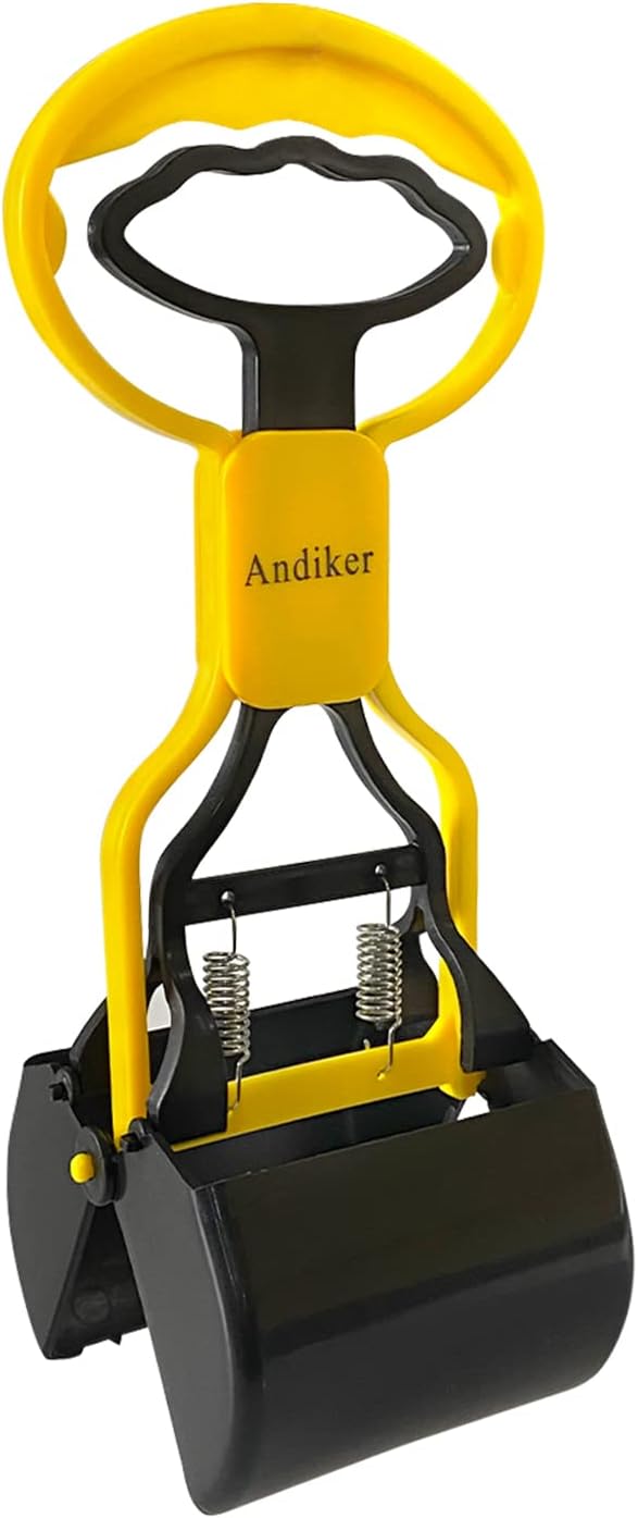 Andiker Portable Pet Pooper Scooper with Short Handle, Pet Clamp Scooper, High Elastic Spring Dog Poop Scoop Indoor and Outdoor Cleaning Tool (Yellow)
