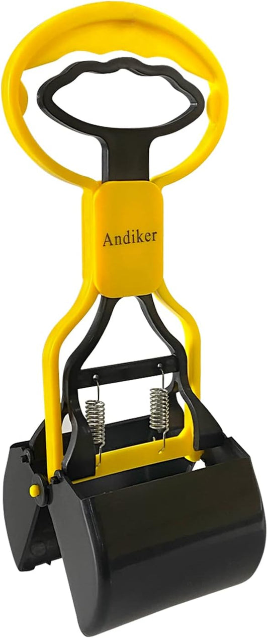 Andiker Portable Pet Pooper Scooper with Short Handle, Pet Clamp Scooper, High Elastic Spring Dog Poop Scoop Indoor and Outdoor Cleaning Tool (Yellow)