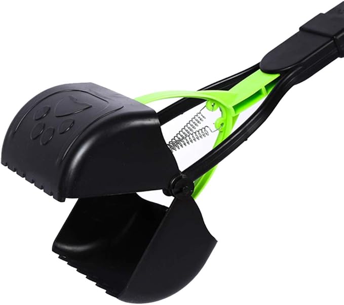 tegongse Spring Long Handle Pet Poop Scooper, Portable Dog Poop Scoop Waste Picker Cleaner, Handheld Scooper with 1 Roll Decomposable Bags