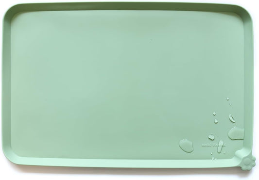 Hoki Found L Silicone Non Slip Pet Dog Cat Bowl Mats - Placemat, Feeding Mat - Waterproof for Carpet - Jade