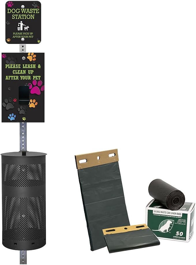 ZERO WASTE USA - Aluminum Dog Waste Station - Colorful Paws | Matte Black | DISPENSE-ART™ UV printed aluminum station with MittN™ mitten bags, 25% more dispenser storage, commercial outdoor design