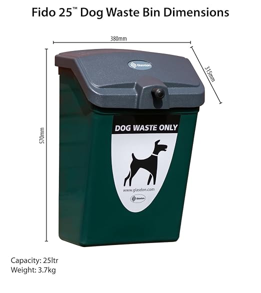 7 Gallons Plastic Outdoor Garbage Can for Dog Poop with 1000 Dog Waste Pick up Bags Self Returning Lid and Moulded Liner | Fido (Green, Wall Mounting Kit)