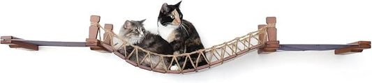 CatastrophiCreations Cat Bridge Wall-Mounted Play and Lounge Toy Cat Tree with Fabric Lounger for Pets - English Chestnut/Charcoal Gray, One Size