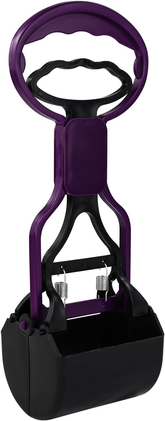 Andiker Portable Pet Pooper Scooper with Short Handle, Pet Clamp Scooper, High Elastic Spring Dog Poop Scoop Indoor and Outdoor Cleaning Tool (Purple)