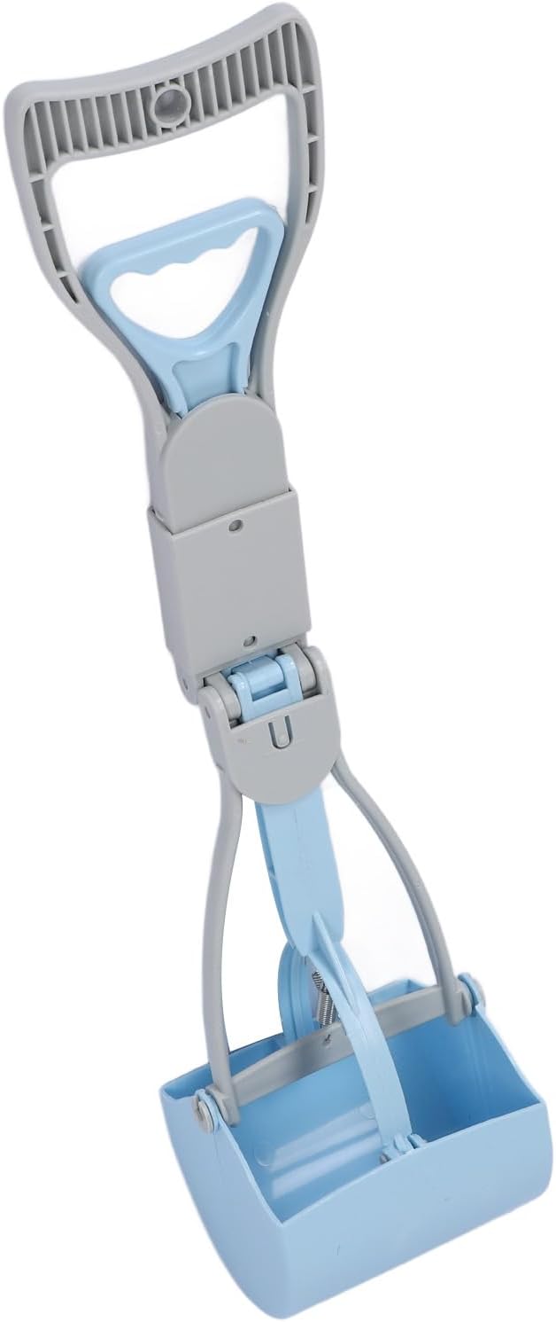 Focket Pooper Scooper for Dogs, Foldable Handle Large Opening Heavy Duty Pooper Scooper, Thickened Material Poop Scoop with Easy Grass Gravel Pick Up for Small and Large Dogs (Blue)